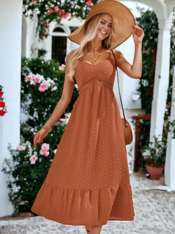 Anna Kaci V-Neck Hollow Empire Lace Cami Like Top Ruffle Dress