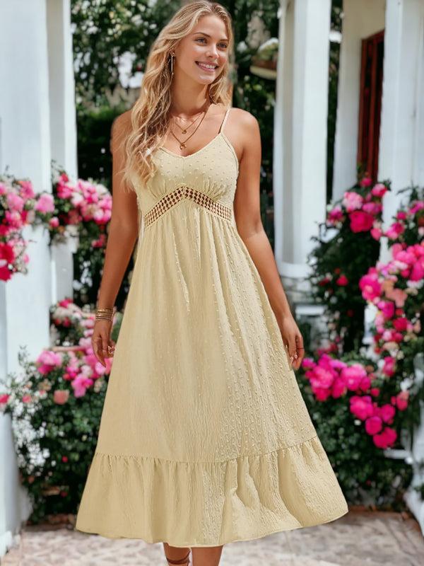 Anna Kaci V-Neck Hollow Empire Lace Cami Like Top Ruffle Dress