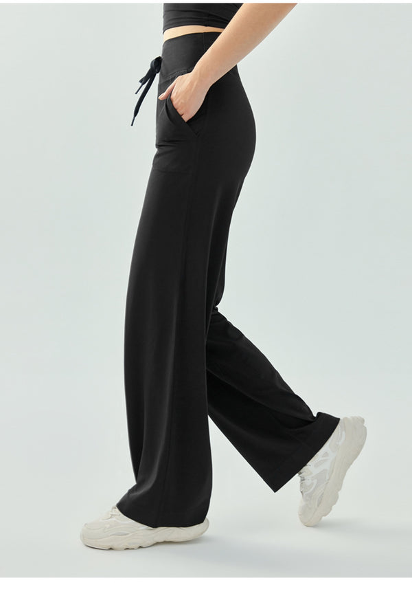 Anna Kaci Women High-waisted Drawstring Loose Solid Color Fitness Sports Yoga Pants