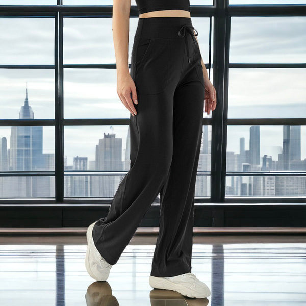 anna kaci Women High-waisted Drawstring Loose Solid Color Fitness Sports Yoga Pants