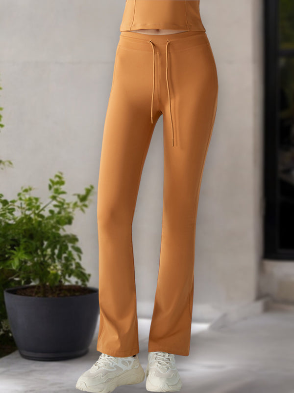 Anna Kaci Women's High-Waisted Flare Leg Yoga Pants With Drawstring Waist