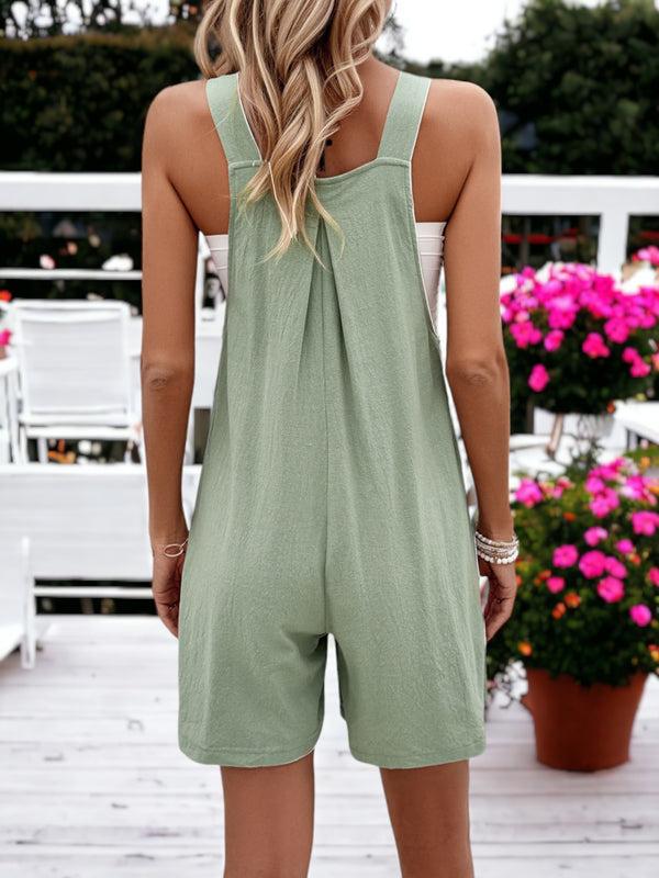 Anna Kaci Women's Loose Wide Leg Shoulder Strap Square Neck Short Jumpsuit