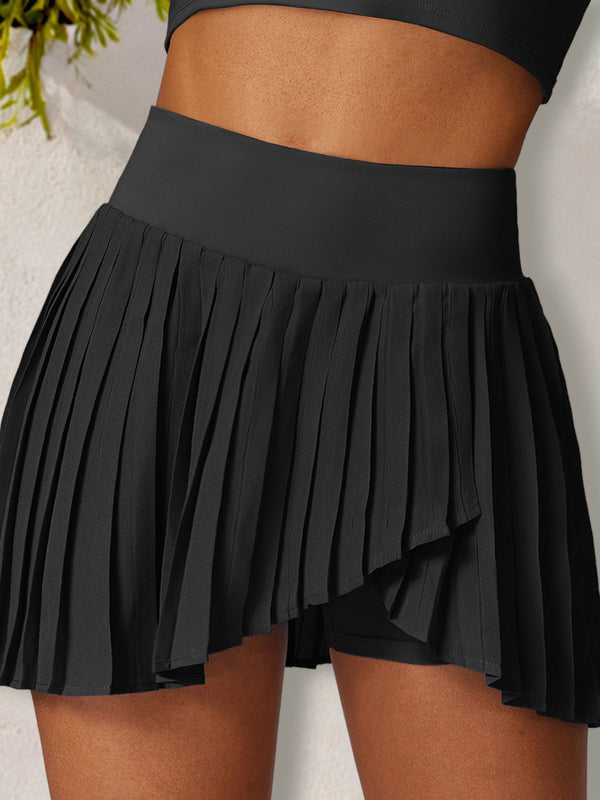 Anna Kaci Women's Pleated High Waist Athletic Skort With Built-in Shorts