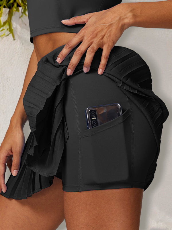 Anna Kaci Women's Pleated High Waist Athletic Skort With Built-in Shorts