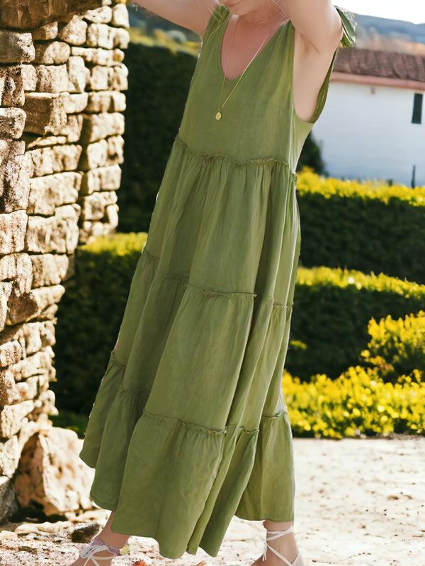 Anna Kaci Women's Ribbon Tie Sleeve Ruffle Long Dress