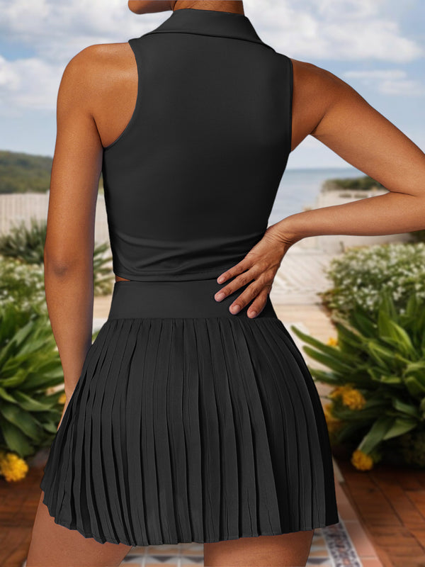 Anna Kaci Women's Sleeveless Polo Crop Top With Collared Neckline And Stretch Fit