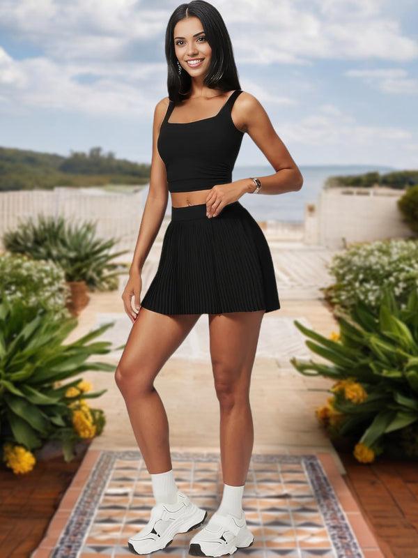 Anna Kaci Women's Square Neck Crop Top With Stretch Fit And Ruched Sides