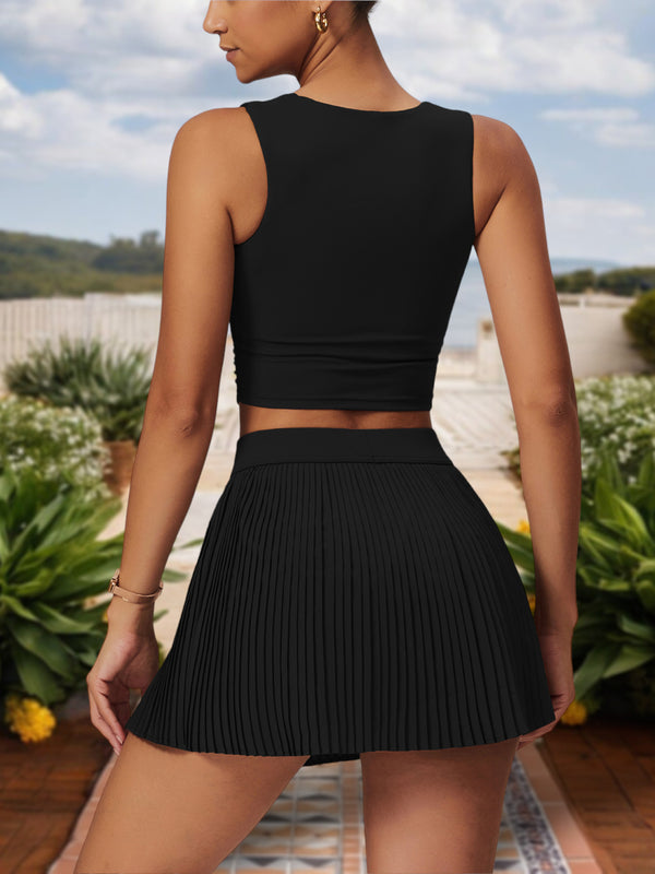 Anna Kaci Women's Square Neck Crop Top With Stretch Fit And Ruched Sides