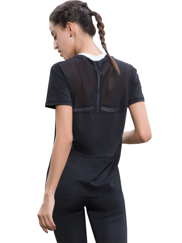 Anna Kaci Workout Tops Short Sleeve Mesh Side Split Casual Loose Tank Tops