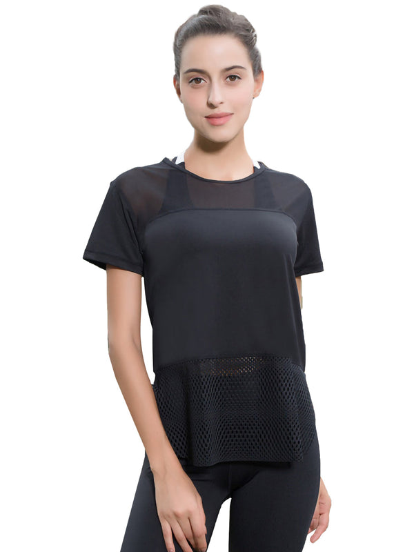 anna kaci Workout Tops Short Sleeve Mesh Side Split Casual Loose Tank Tops