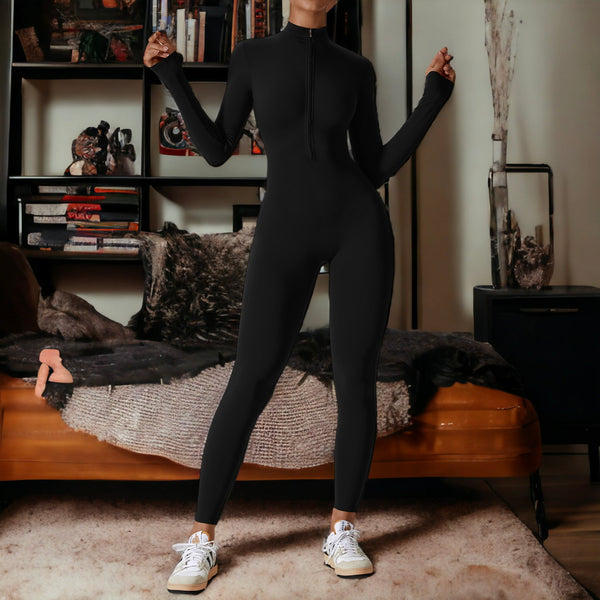anna kaci Zipper Long Sleeved Fitness Training Workout Bodysuit
