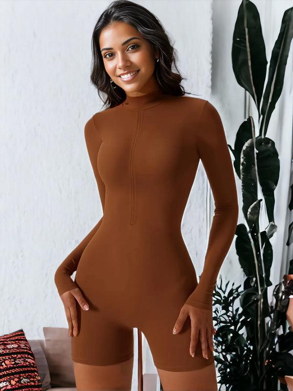 Anna Kaci Zippered Long-Sleeved Tight Sports Jumpsuit