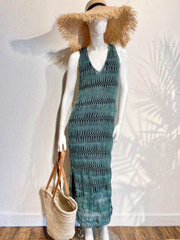 Anna Kosturova Crochet Bardot Maxi Dress