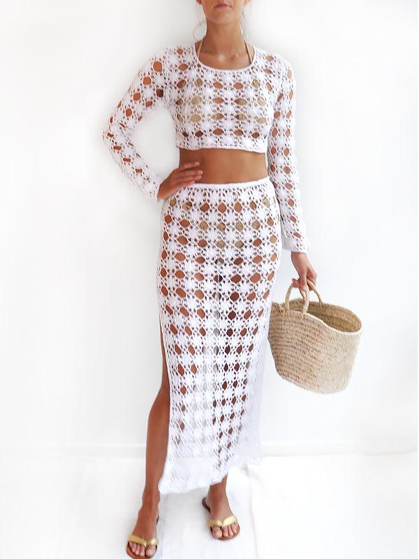 Anna Kosturova Crochet Bella Long Sleeve Crop Top