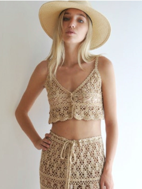 Anna Kosturova Crochet Bianca Crop Top - GOLD