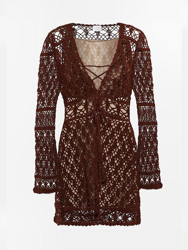 Anna Kosturova Crochet Bianca Mini Dress