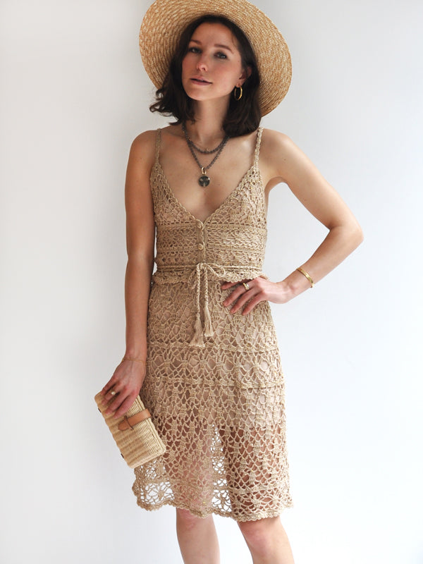 Anna Kosturova Crochet Bianca Mini Slip Dress