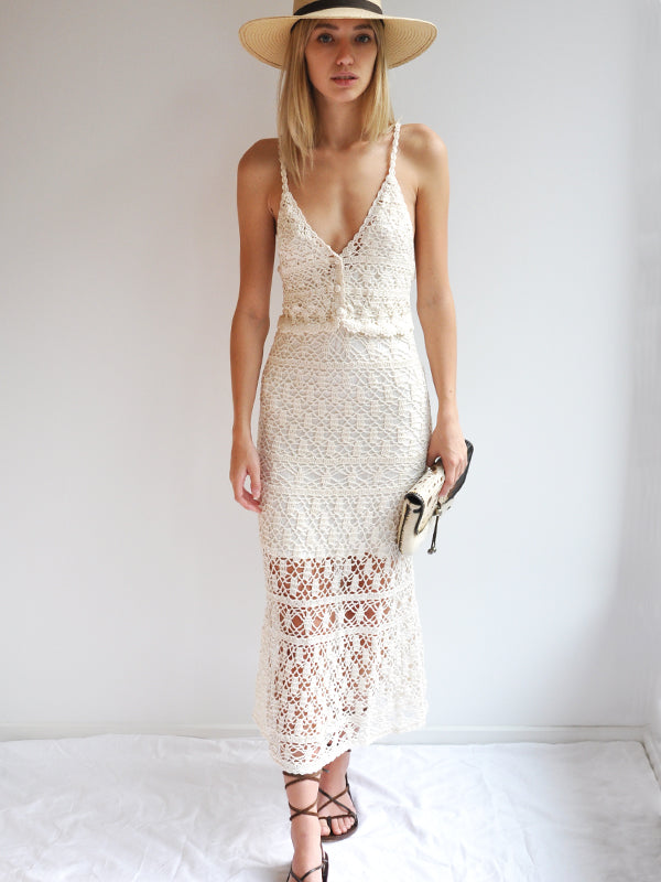 Anna Kosturova Crochet Bianca Slip Dress