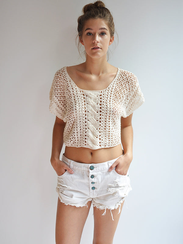 anna kosturova Crochet Cable Stitch Crop Top