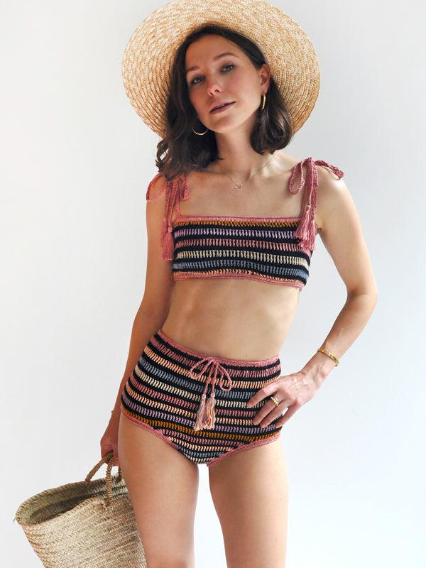 anna kosturova Crochet Carly Stripe Bandeau Top