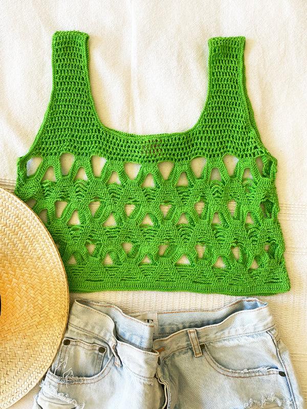 Anna Kosturova Crochet Diamond Crop Tank Top