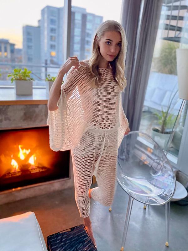 anna kosturova Crochet Drape Sleeve Top