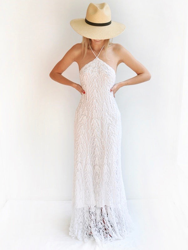 anna kosturova Crochet Feather Maxi Dress
