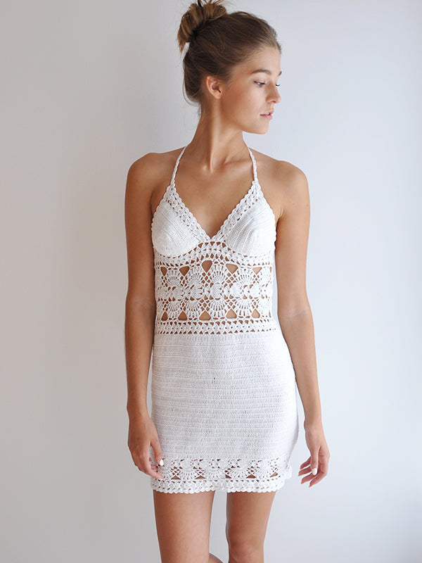 Anna Kosturova Crochet Filigree Mini Dress