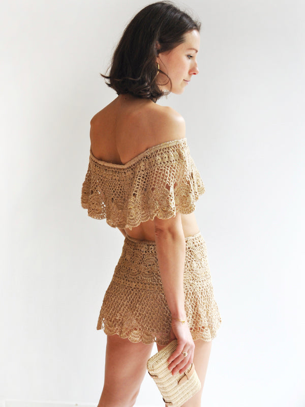 Anna Kosturova Crochet Filigree Mini Skirt - GOLD