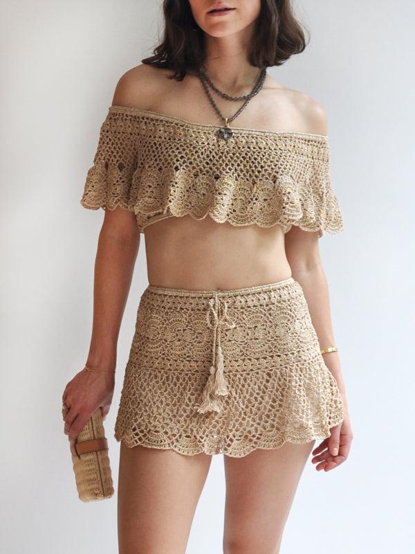 anna kosturova Crochet Filigree Mini Skirt - GOLD