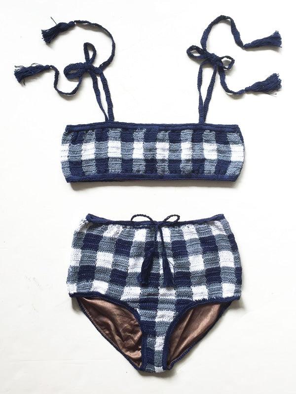 Anna Kosturova Crochet Gingham Bandeau Top