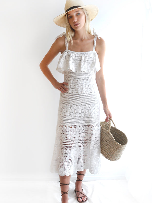 Anna Kosturova Crochet Marianne Dress - White
