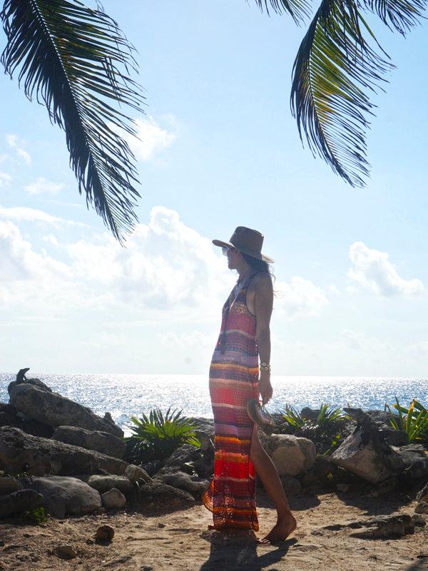 Anna Kosturova Crochet Marsala Stripe Dress