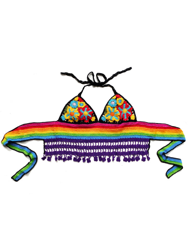 Anna Kosturova Crochet Rainbow Flower Halter Top