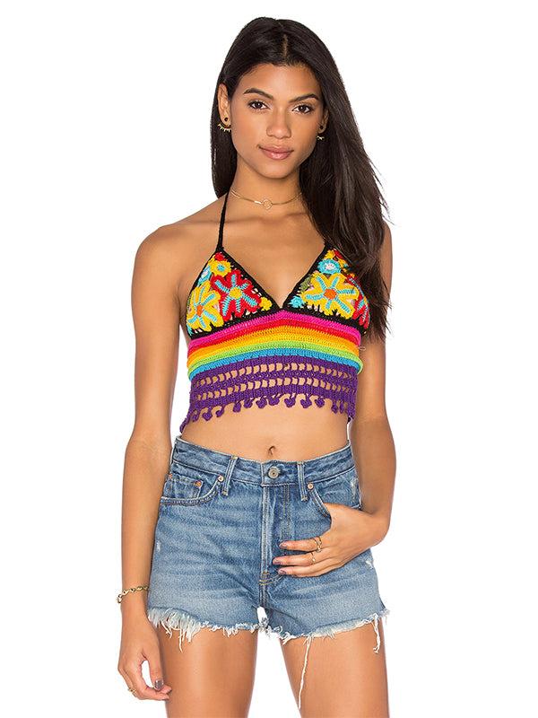 Anna Kosturova Crochet Rainbow Flower Halter Top