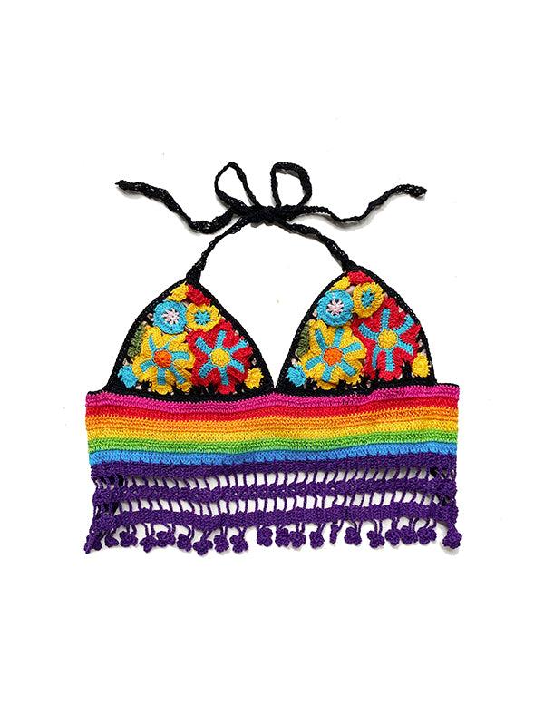 anna kosturova Crochet Rainbow Flower Halter Top