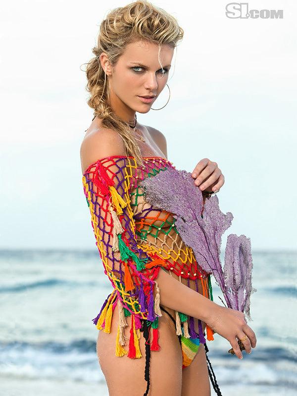 anna kosturova Crochet Rainbow Fringe Top