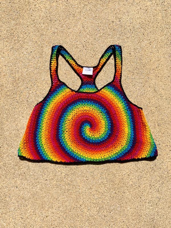 Anna Kosturova Crochet Rainbow Swirl Racerback Top