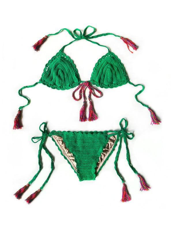 anna kosturova Crochet Rainbow Tassel Bikini Top
