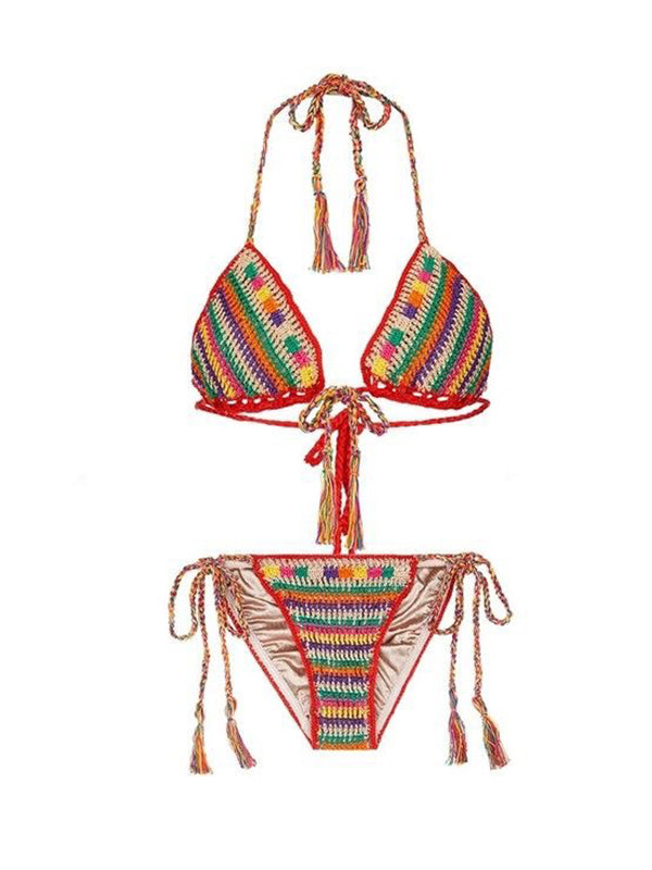 anna kosturova Crochet Red Stripe Bikini Bottom