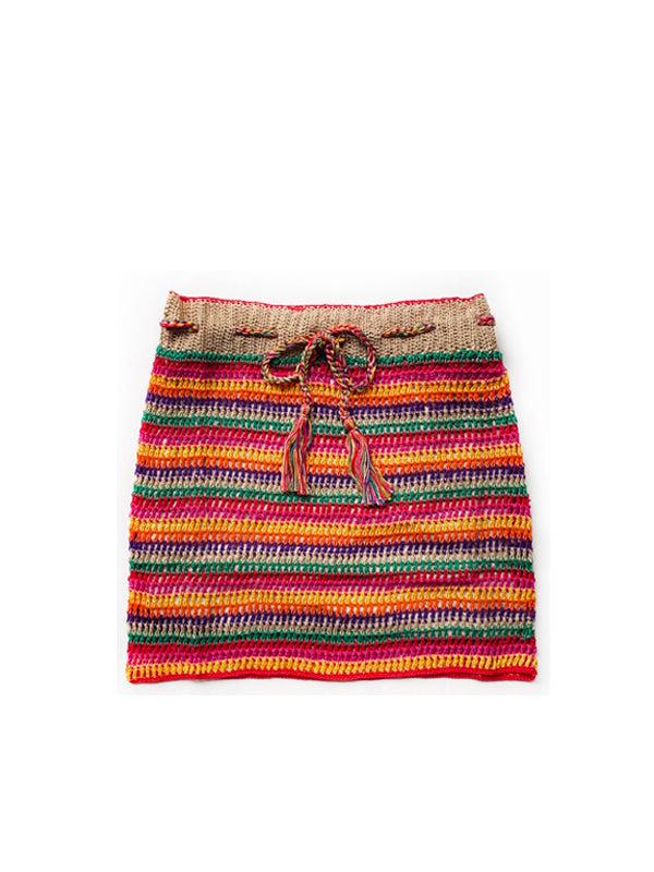 Anna Kosturova Crochet Red Stripe Mini Skirt