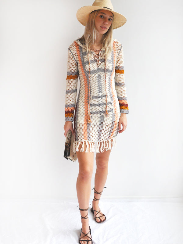 Anna Kosturova Crochet Sahara Hoodie Dress Tunic