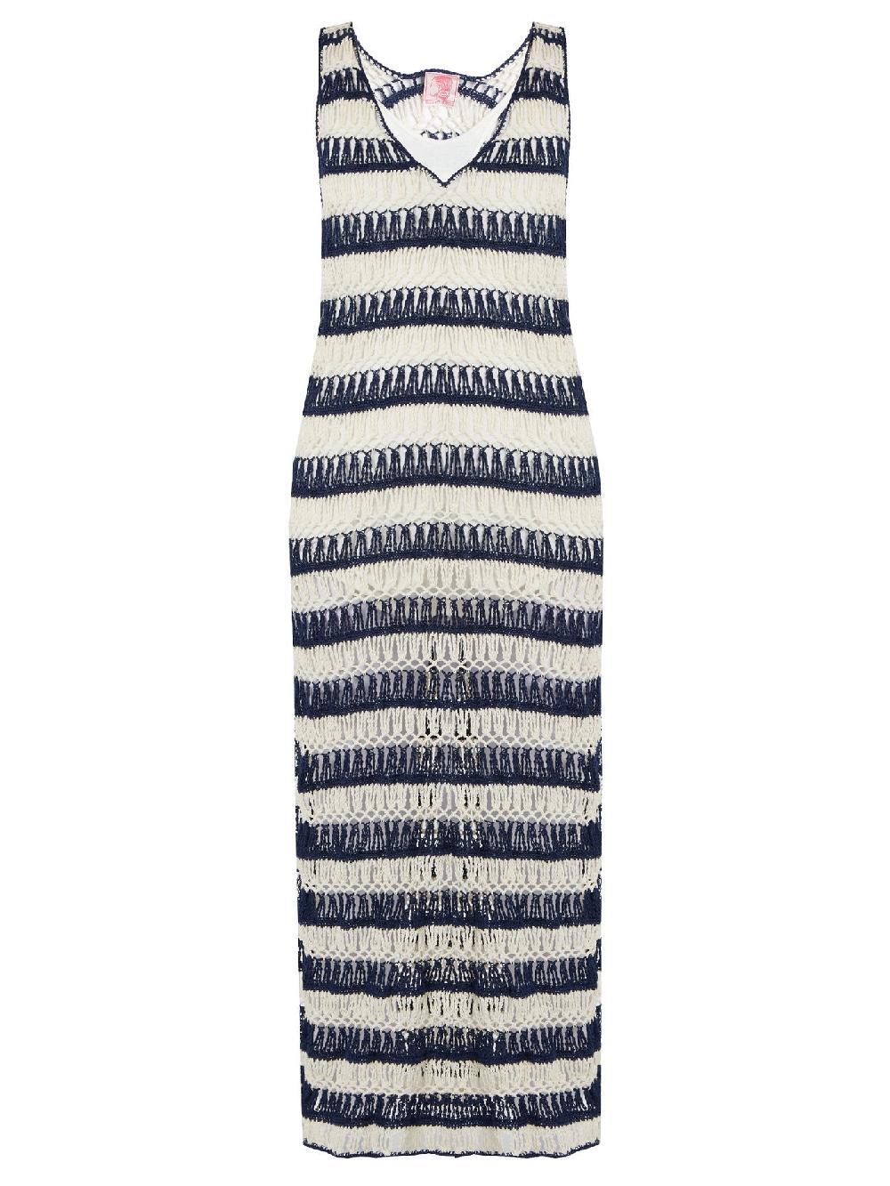 Anna Kosturova Crochet Sailor Bardot Maxi Dress