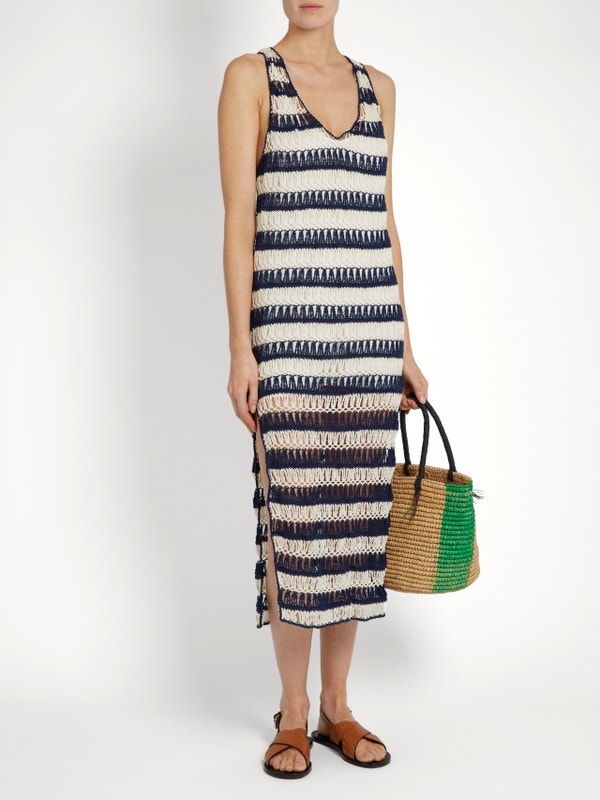 anna kosturova Crochet Sailor Bardot Maxi Dress