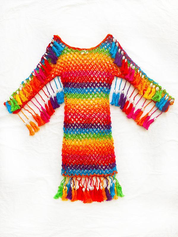 anna kosturova Crochet Sunshine Rainbow Mesh Dress