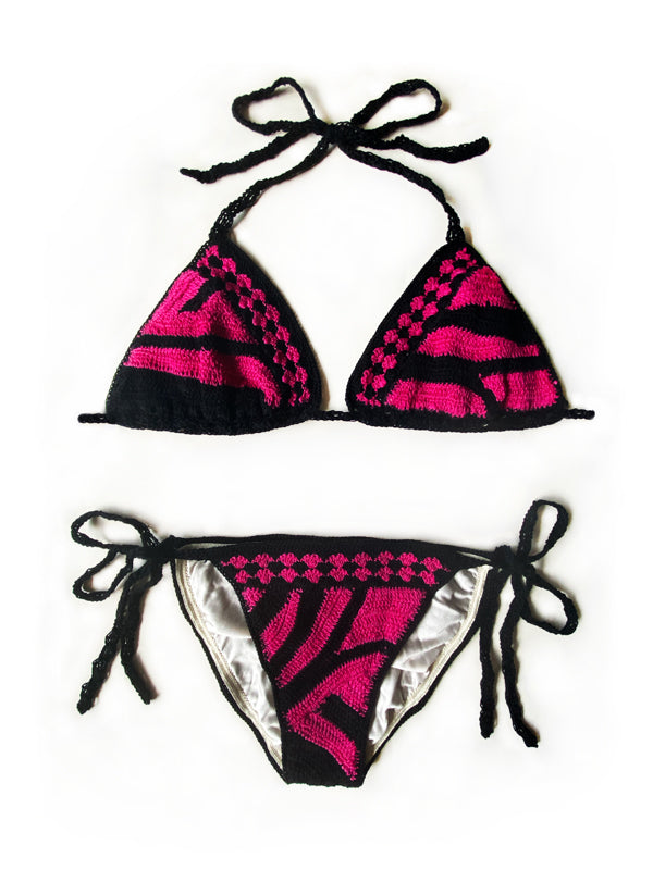 Anna Kosturova Crochet Zebra Bikini Top - Fuchsia