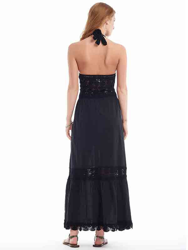 Anna Kosturova Filigree Halter Maxi Dress - Black