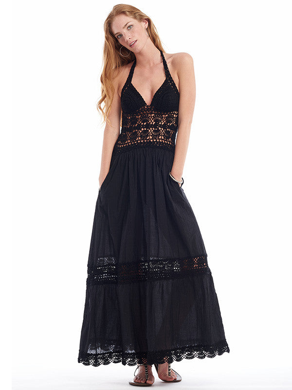 anna kosturova Filigree Halter Maxi Dress - Black