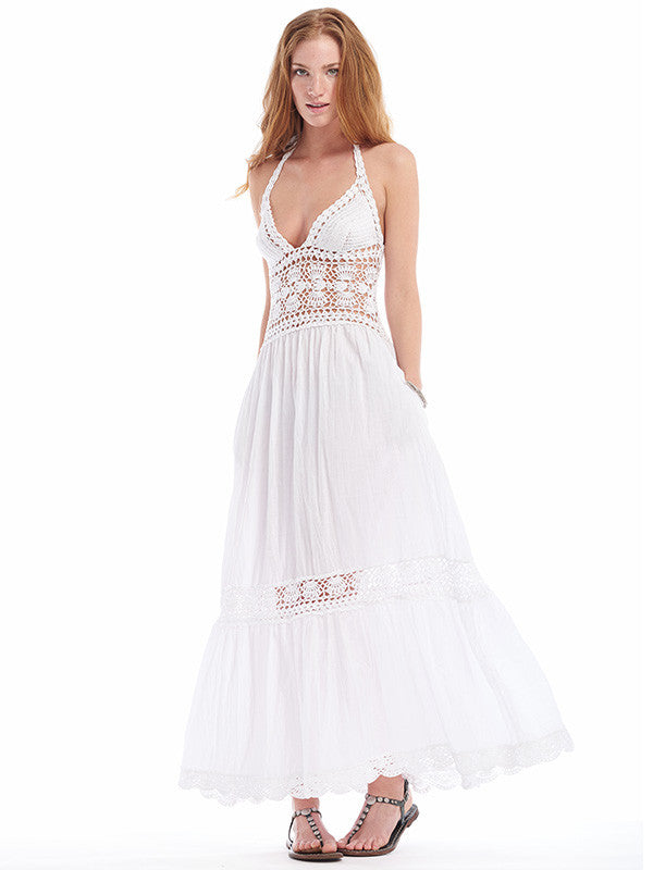 Anna Kosturova Filigree Halter Maxi Dress - White