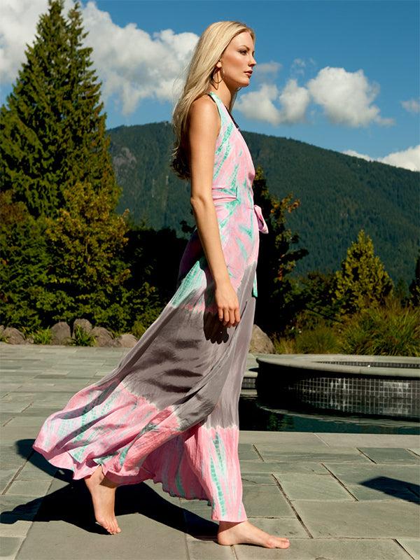Anna Kosturova Silk Halter Maxi Wrap Dress
